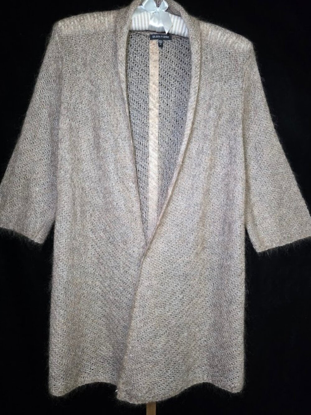 Eileen Fisher Marled Mohair Wool Blend Open-Front Cardigan M